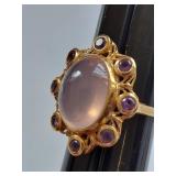10K Gold Ring with Rose quartz & Amethyst Gemstones