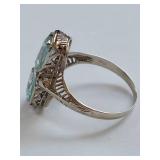 Stunning Art Deco 14k White Gold Ring with Aquamarine Stones