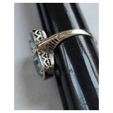 Stunning Art Deco 14k White Gold Ring with Aquamarine Stones
