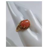 Vintage 10K Gold Ring with Coral Cabochon