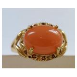 Vintage 10K Gold Ring with Coral Cabochon
