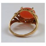 Vintage 10K Gold Ring with Coral Cabochon