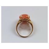 Vintage 10K Gold Ring with Coral Cabochon