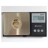 10K Gold Ring with Garnet Gemstones and Intricate Filigree