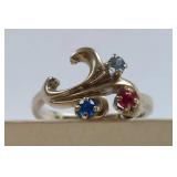 14k White Gold Ring with Ruby, Sapphire & Aquamarine