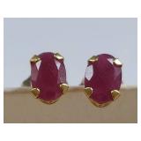 14K Gold Earrings with Oval Ruby Gemstones
