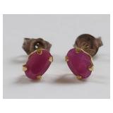 14K Gold Earrings with Oval Ruby Gemstones