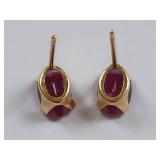 14K Gold Earrings with Oval Ruby Gemstones