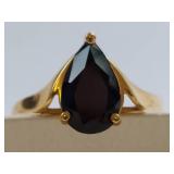 Elegant 14K Gold Ring with Pear Shaped Black Onyx Gemstone Size 10.25