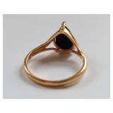 Elegant 14K Gold Ring with Pear Shaped Black Onyx Gemstone Size 10.25