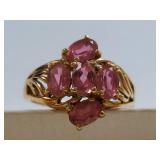 Elegant 10k Gold Ring with Pink Tourmaline Gemstones