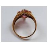 Elegant 10k Gold Ring with Pink Tourmaline Gemstones