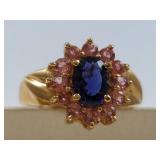 Vintage Style 10K Gold Ring with Iolite & Pink Tourmaline Gemstones