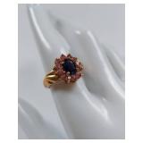Vintage Style 10K Gold Ring with Iolite & Pink Tourmaline Gemstones