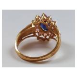 Vintage Style 10K Gold Ring with Iolite & Pink Tourmaline Gemstones