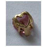 14k Gold Pink Cubic Zirconia Heart Pendant