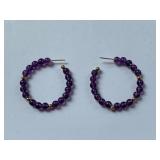 14K Gold Amethyst Bead Hoop Earrings