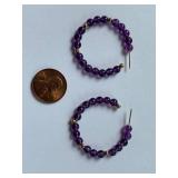 14K Gold Amethyst Bead Hoop Earrings