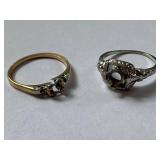 Art Deco 14K White Gold and a 10k/14k Multitone Gold Ring - Missing Stones