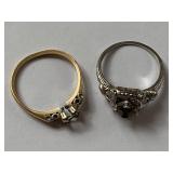 Art Deco 14K White Gold and a 10k/14k Multitone Gold Ring - Missing Stones