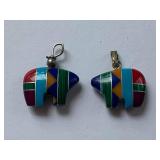 Mixed Gemstone Zuni Bear Pendants - Turquoise, Malachite, Etc