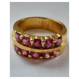 Sterling Silver Gold-Tone Ring with Pink Stones