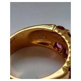 Sterling Silver Gold-Tone Ring with Pink Stones