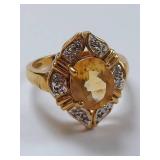 Citrine Ring Gold Plated 925 Silver 6.28g