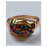 Gold Over Sterling Silver Ring Ruby Sapphire Emerald