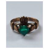 Sterling Silver Claddagh Ring, Green Stone