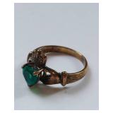 Sterling Silver Claddagh Ring, Green Stone