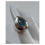 Blue Gemstone Ring 18K White Gold Electroplated