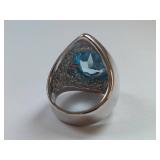 Blue Gemstone Ring 18K White Gold Electroplated