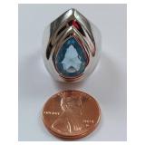 Blue Gemstone Ring 18K White Gold Electroplated