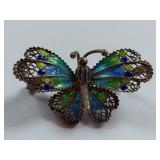 Vintage 800 Silver Enamel Butterfly Brooch