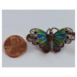 Vintage 800 Silver Enamel Butterfly Brooch