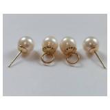 14K Gold Cultured Pearl Earrings & Charms Set