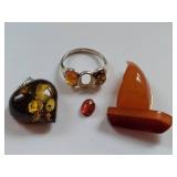 Amber Jewelry Collection: Pendant, Ring, Brooch