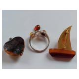 Amber Jewelry Collection: Pendant, Ring, Brooch