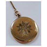 Vintage Gold Locket Necklace and Brooch Set