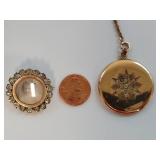 Vintage Gold Locket Necklace and Brooch Set