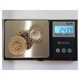 Vintage Gold Locket Necklace and Brooch Set