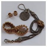 Vintage Jewelry Lot: Fob, Bracelet, 1883 Cufflinks