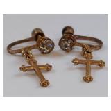 Vintage Wooden Prayer Pendant & Cross Earrings Set