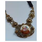 Vintage Cameo Brooch Necklace Locket Set
