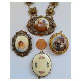 Vintage Cameo Brooch Necklace Locket Set
