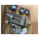 Jumper cables, vise, paint gun, misc