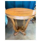 Vintage Round Wood Side Table with Curved Legs