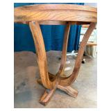Vintage Round Wood Side Table with Curved Legs