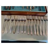 Vintage Silver Plated Flatware Set with Wooden Case